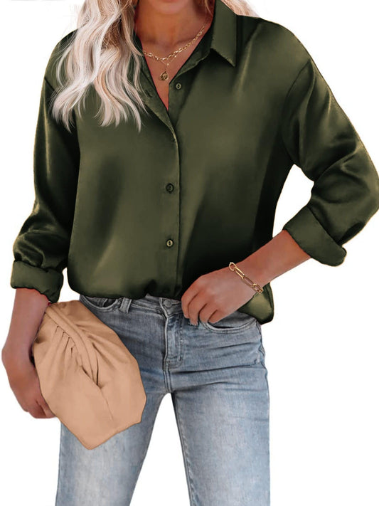 Esthere | Casual Satin Blouse with Button Closure and Long Sleeves