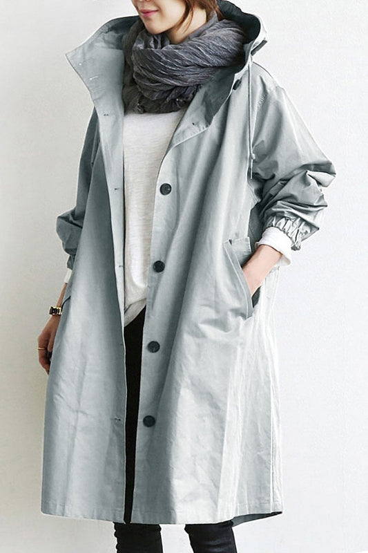 Waterproof women's trench coat with hood | Stylish mid-season jacket for spring and autumn