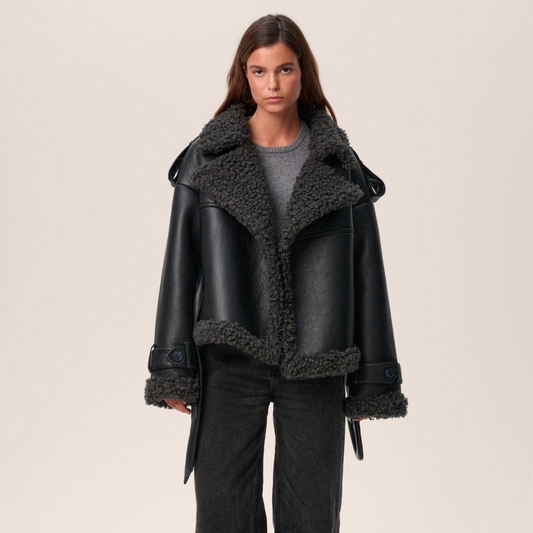 Ava Women's Winter Coat | Luxe Faux Leather with Oversized Belt