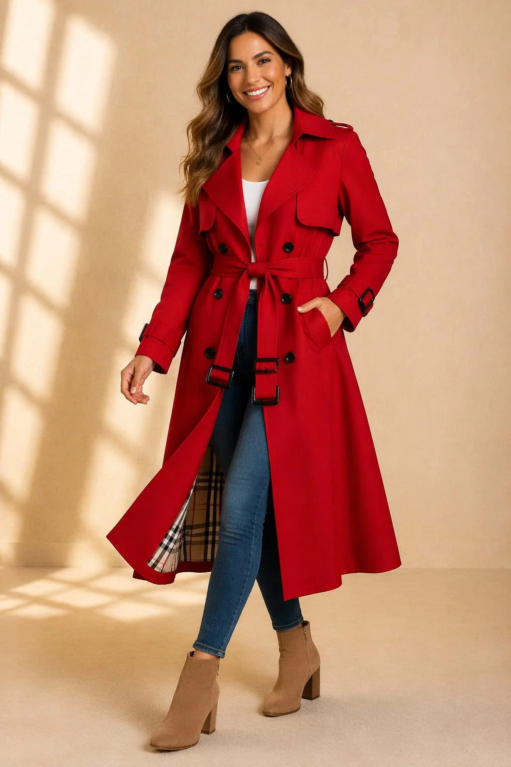 Brenna Women's Trench Coat | Double-Breasted, Belted Waist, Long Line 5