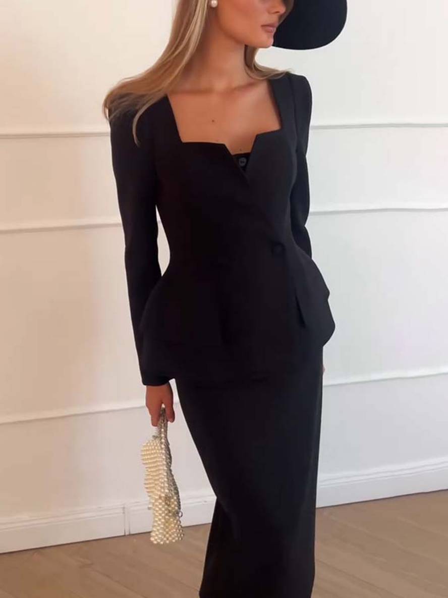 VALÉRIA | Elegant two-piece office set with blazer and skirt