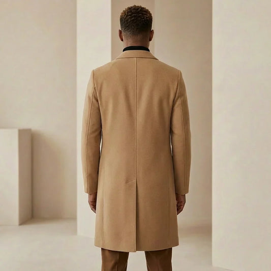 Caden Men's Slim Overcoat | Wool-Look, Notch Lapels 1