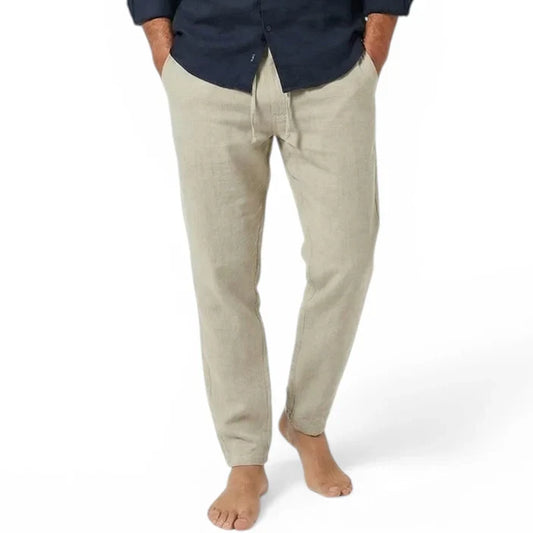 Caden Men's Slim Trousers | Linen-Look, Elastic Drawstring Waist 1
