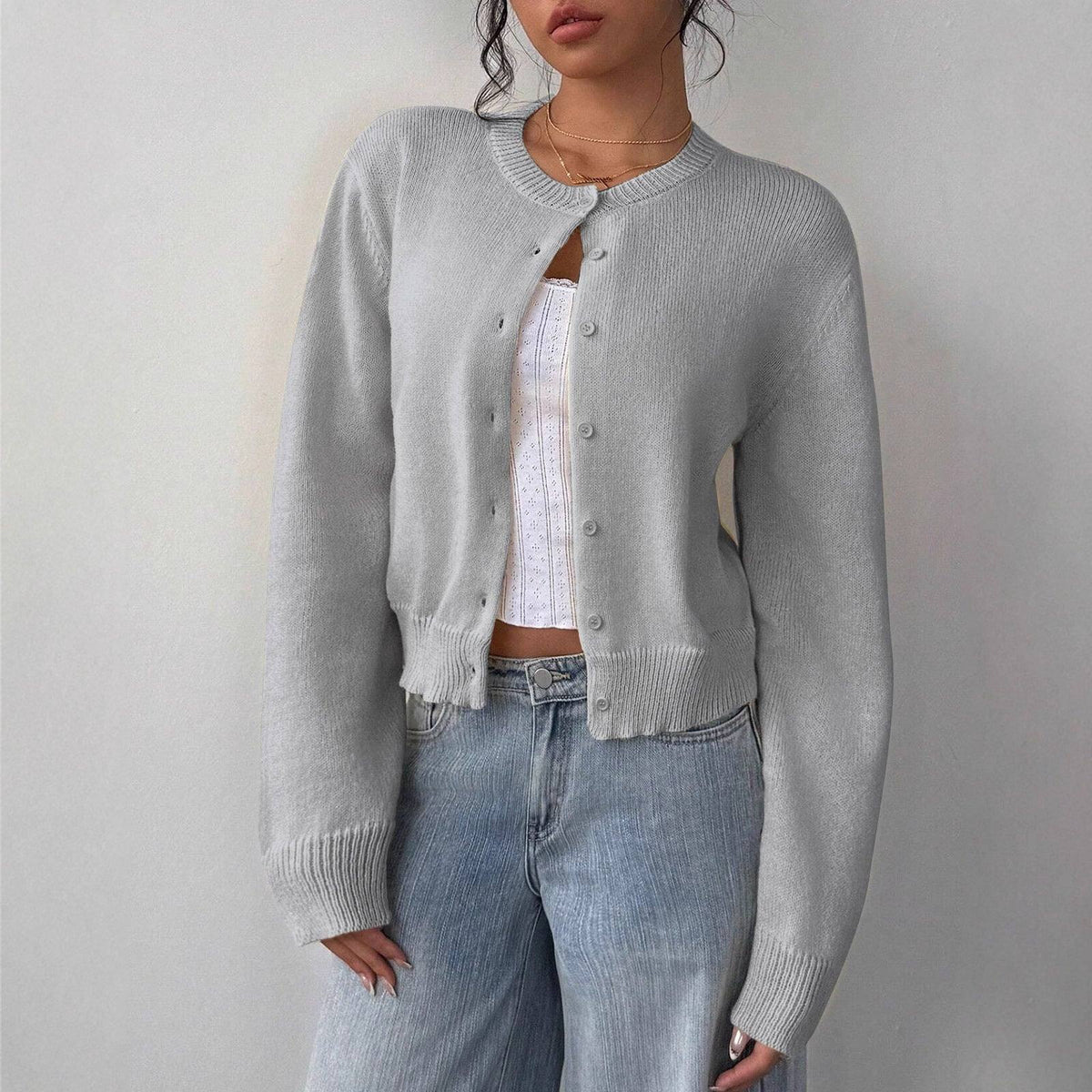 Celia Women's Cropped Knit Cardigan | Fine Knit, Button-Up, Rib Trim 6