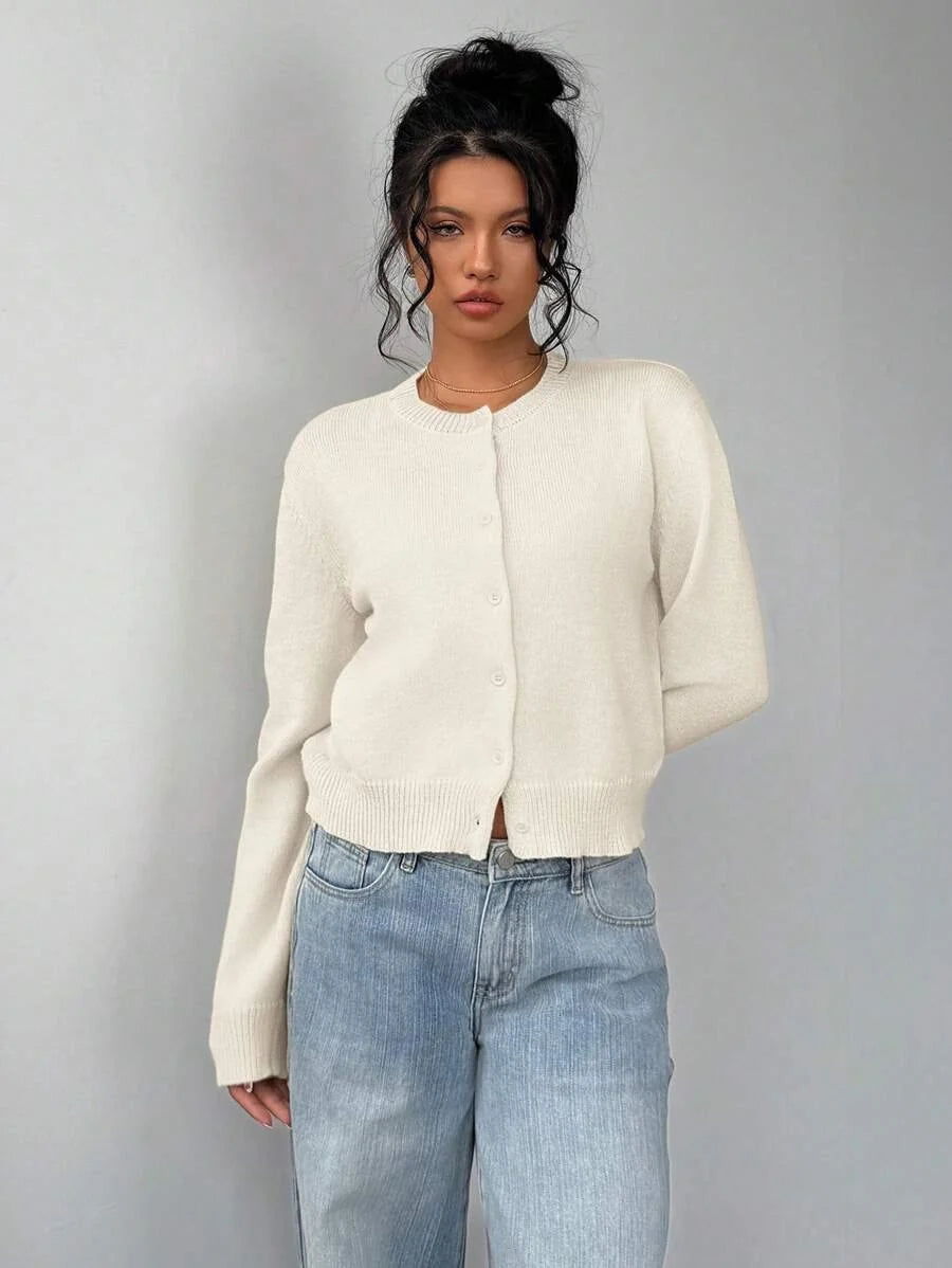 Cora Women's Cropped Cardigan | Fine Knit, Button Front 8