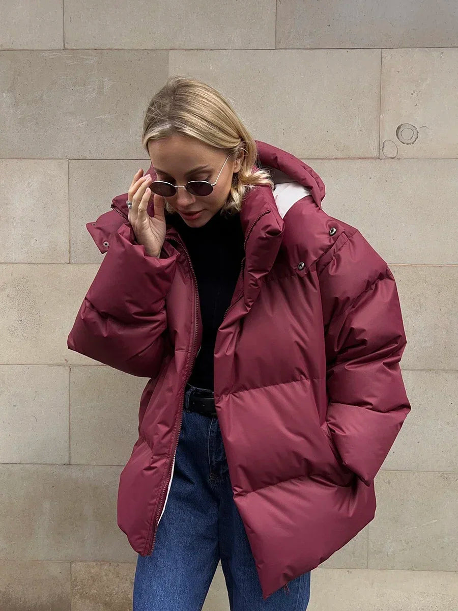 Ladies Puffer Winter Jacket with Oversized Fit and Adjustable Hood