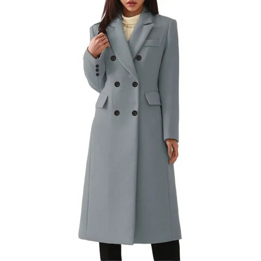 Elara Women's Long Wool Coat | Double Collar, Timeless Elegance 1