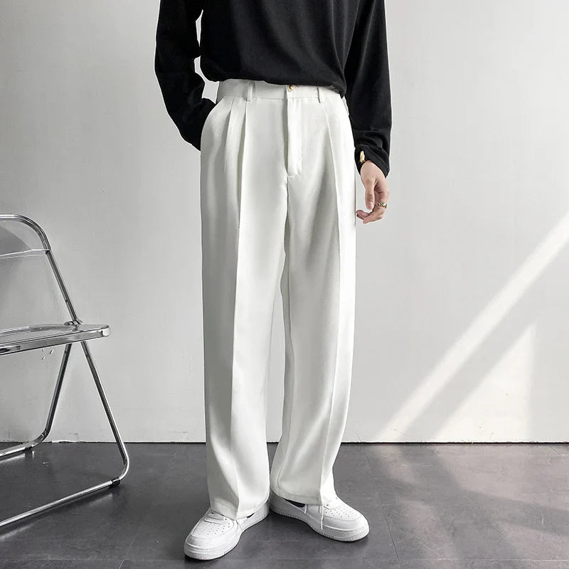 Gavin Men's Wide Leg Trousers | Pleated Detail, Belt Loops 9