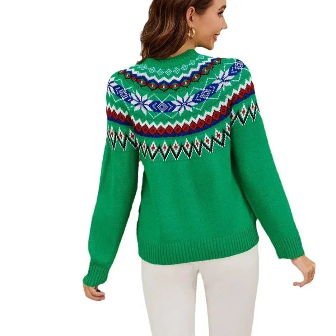Gina Ladies Christmas Sweater | Regular Fit, Green with Norwegian Pattern