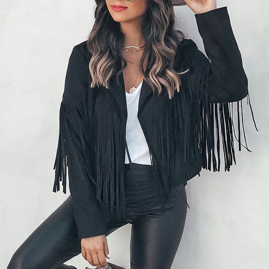 Suede women's jacket with fringes | Boho-chic jacket for a trendy look