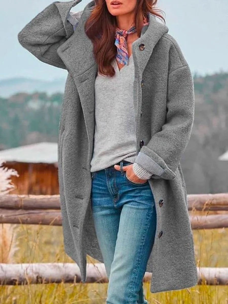 Haven Women's Mid-Length Coat | Fleece-Look, Hooded, Button Front 4