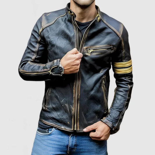 Hendrick Men's Biker Jacket | Color Block Design, Stand-Up Collar 1