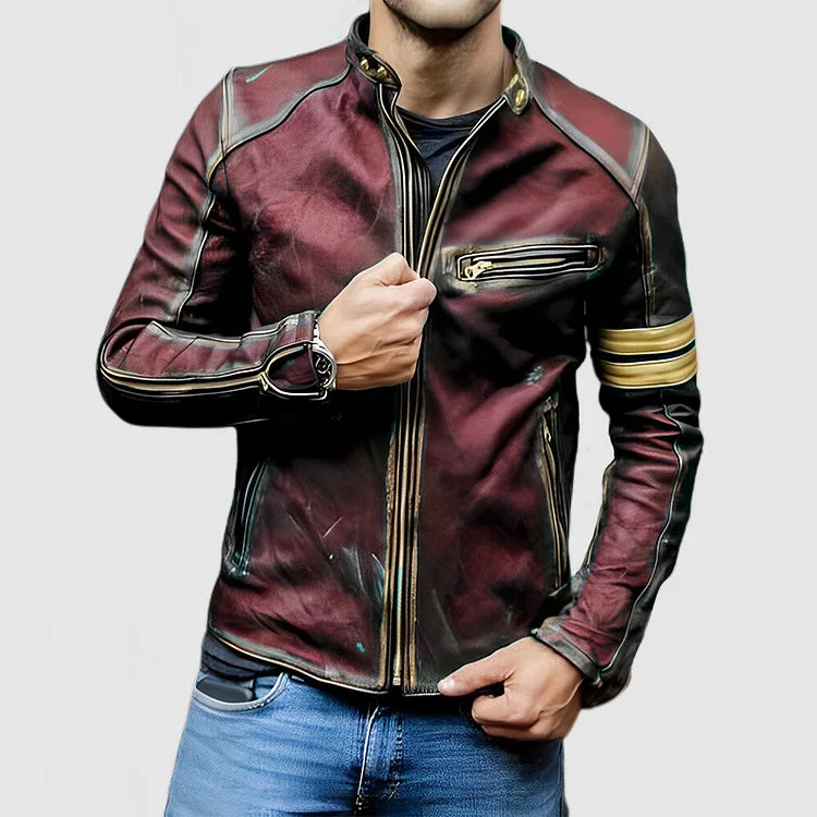 Hendrick Men's Biker Jacket | Color Block Design, Stand-Up Collar 3