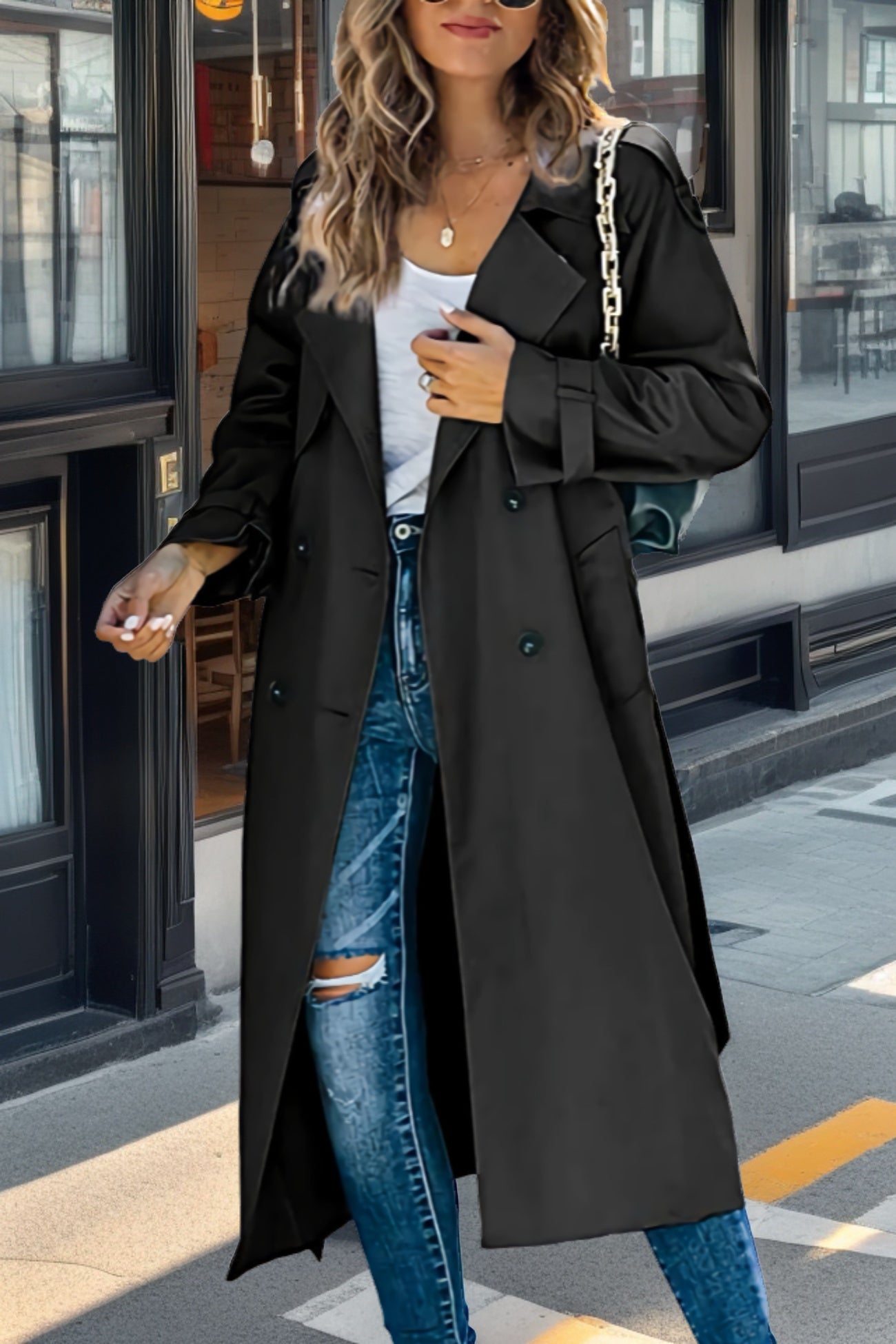 Iris Ladies Trench Coat | Breathable Polyester, Double-Breasted Black
