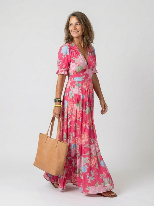 Ivy Women's Midi Dress | Soft V Neck, Floral Design, Lightweight 1
