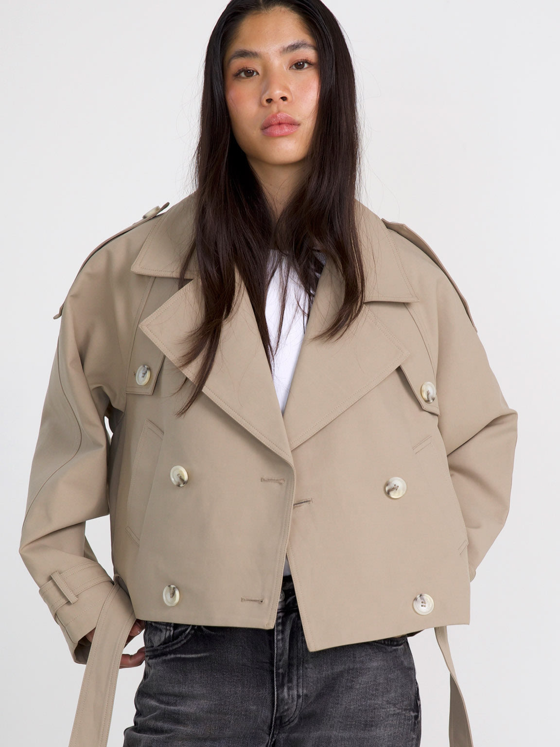 Kira Women's Trench Coat | Short Lightweight, Elegant Fit in Green