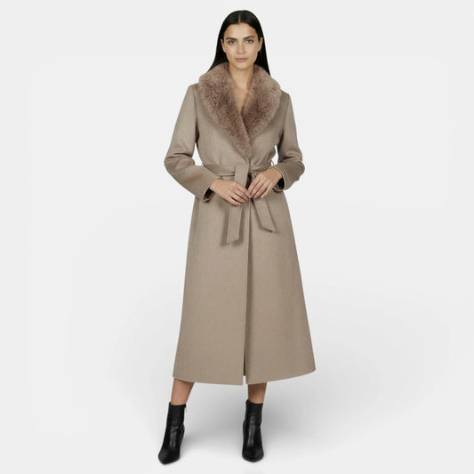 Liora Women's Longline Overcoat | Wool-Look Fabric, Faux Fur Collar 1