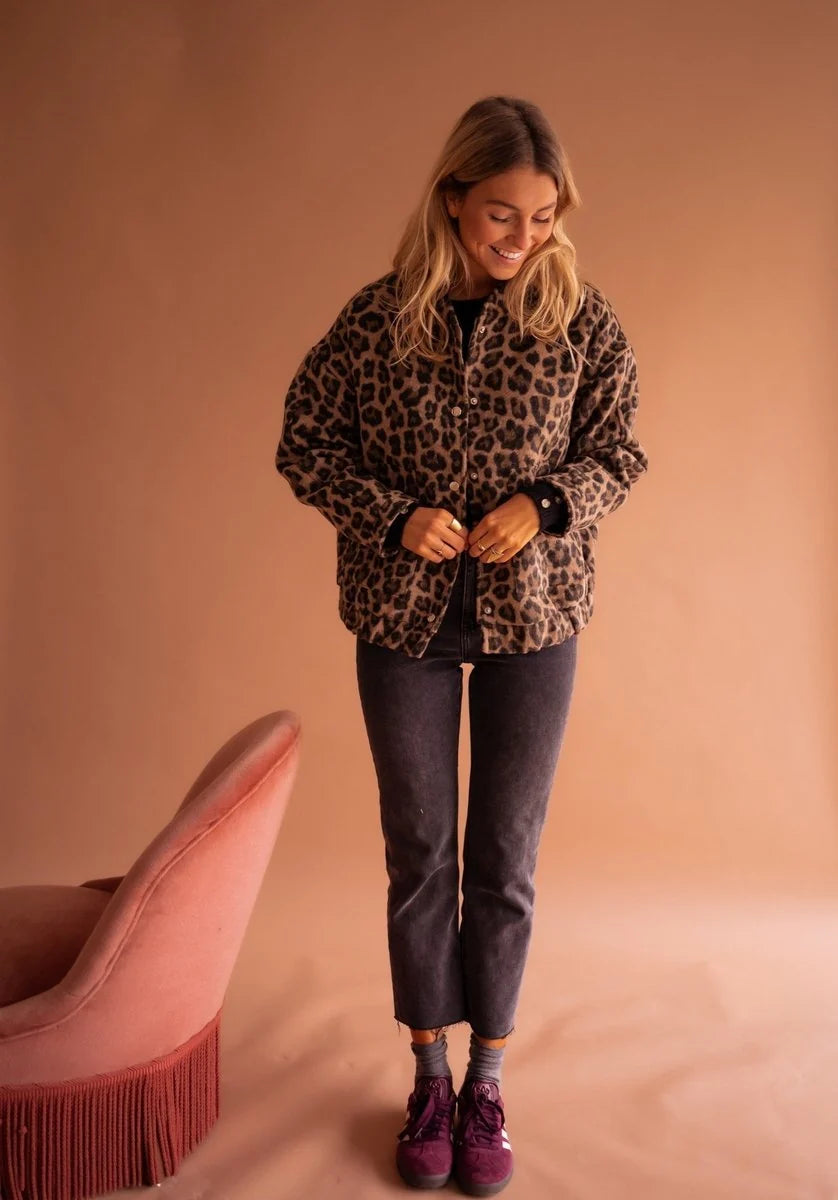 Liora Women's Quilted Jacket | Oversized Fit, Leopard Print 8