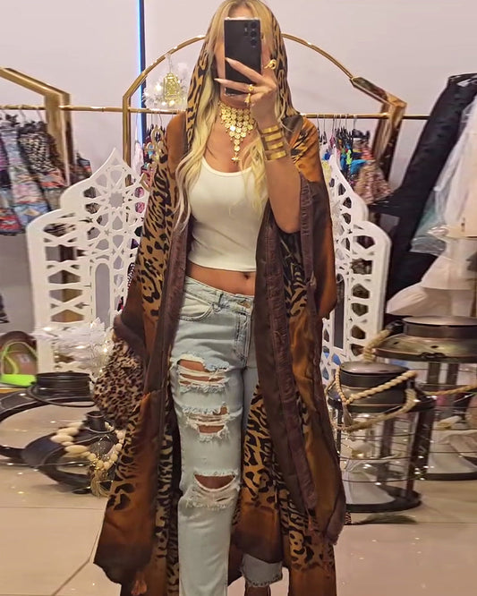 Luna Batwing Sleeve Jacket | Cotton Blend, Leopard Print