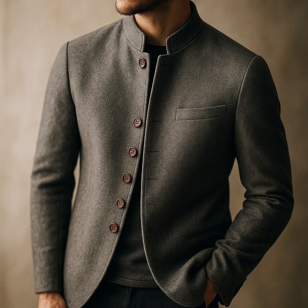 Maverick Men's Wool-Look Jacket | Stand Collar, Five-Button Closure 5