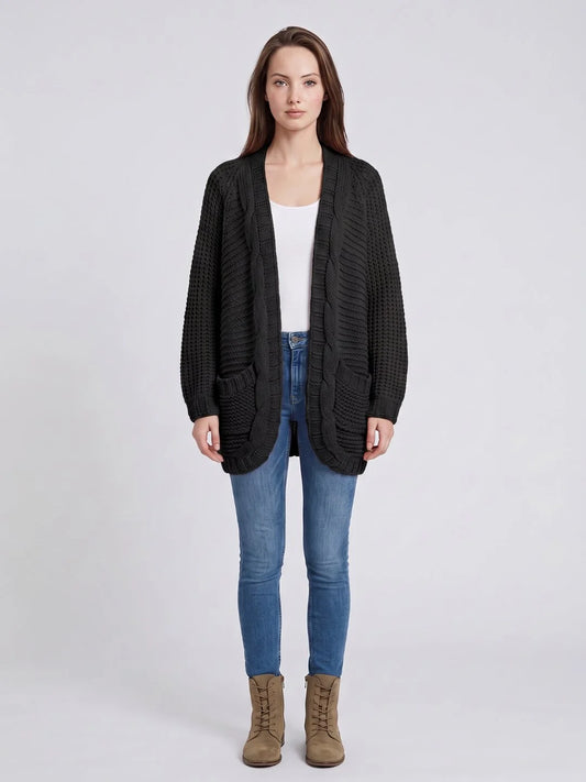 Olwen Women's Oversized Cardigan | Cable Knit, Patch Pockets 1