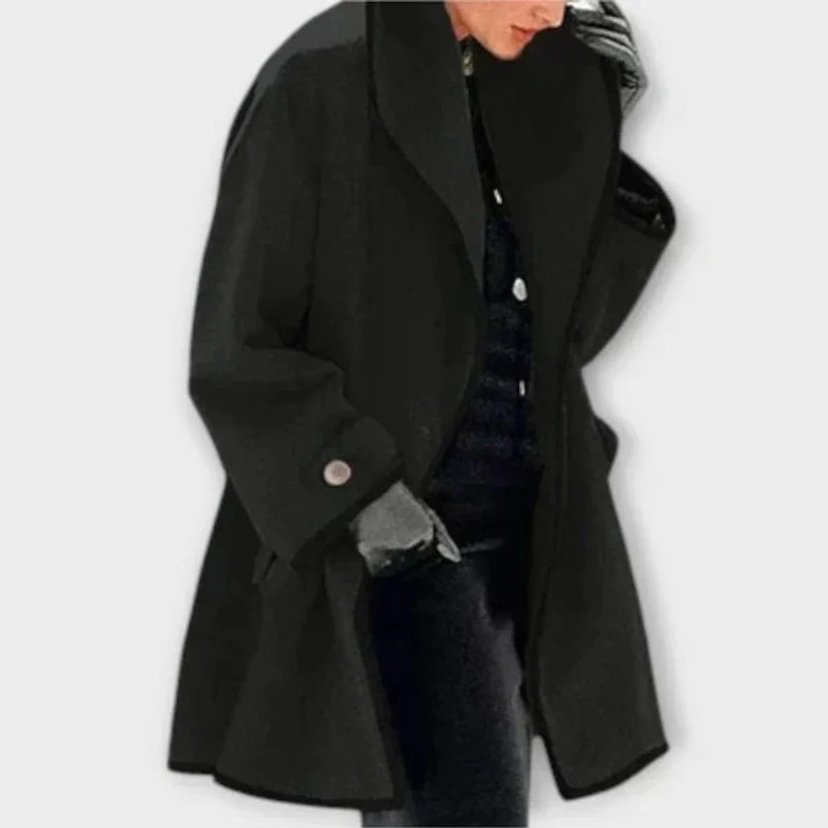 Olwen Women's Oversized Coat | Wool-Look, Wide Notch Lapel, Contrast Trim 7