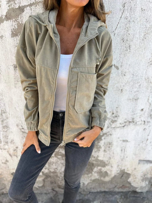 Olwen Women's Quilted Jacket | Textured Corduroy-Look, Hooded, Full Zip 1