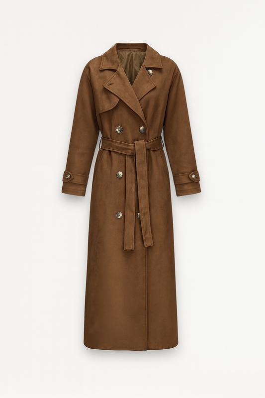 Pia Dames Trenchcoat | Imitation Suede, Oversized Long Trenchcoat for Women