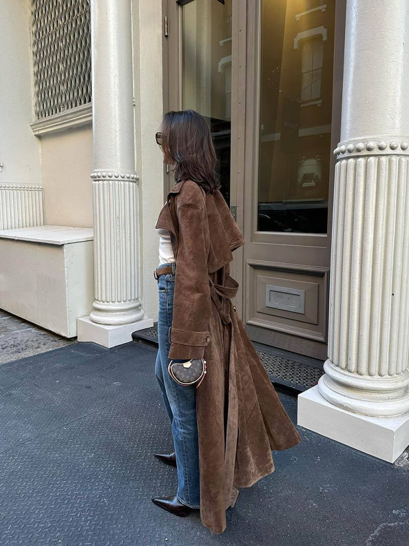 Pia Dames Trenchcoat | Imitation Suede, Oversized Long Trenchcoat for Women