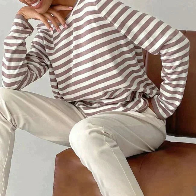 Rylan Women's Relaxed Sweater | Crew Neck, Horizontal Stripes 8