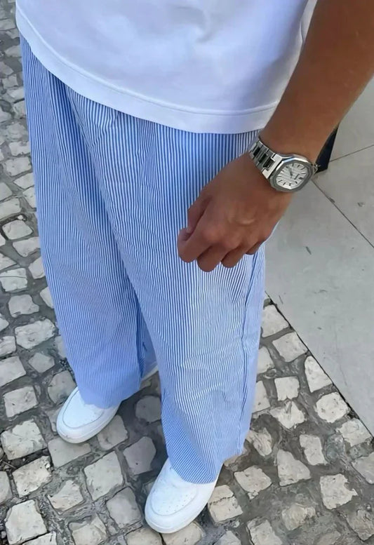Sable Women's Wide Leg Trousers | Lightweight Cotton Blend, Striped 1