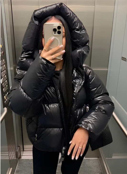 Slim Fit Women's Winter Jacket with Lightweight Insulation and Glossy Finish - Long Women's Coat for Cold Days