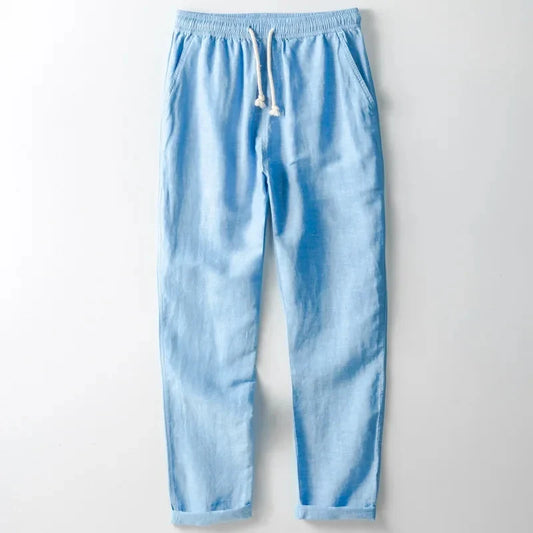 Soren Men's Tapered Linen-Look Trousers | Elastic Waist, Rope Drawstring 1