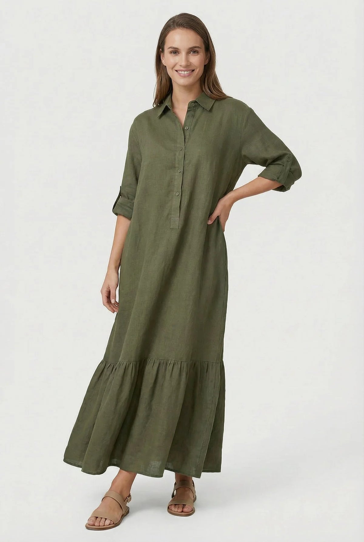 Talia Women's Maxi Dress | Denim-Look Fabric, Tiered Hem 6