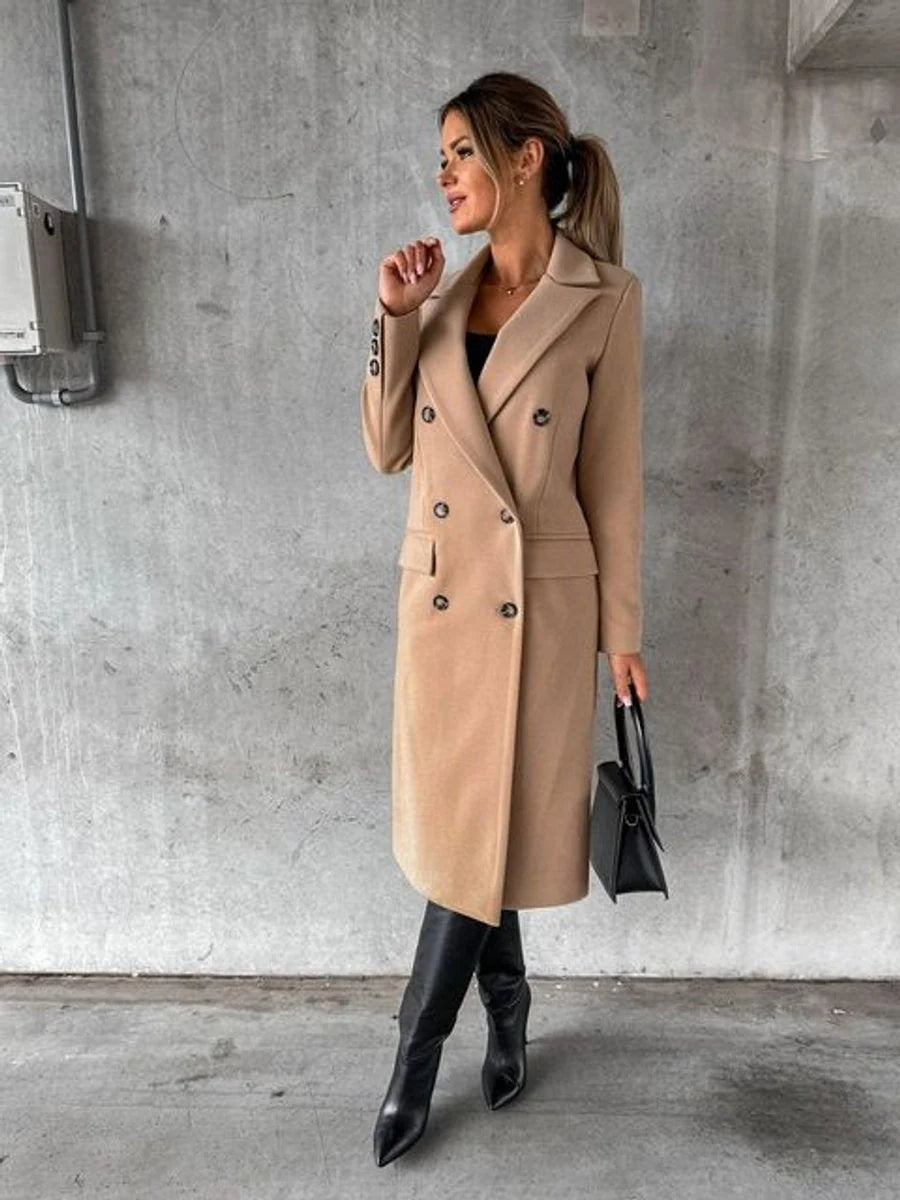 Talia Women's Midi Overcoat | Structured Fabric, Double-Breasted 8