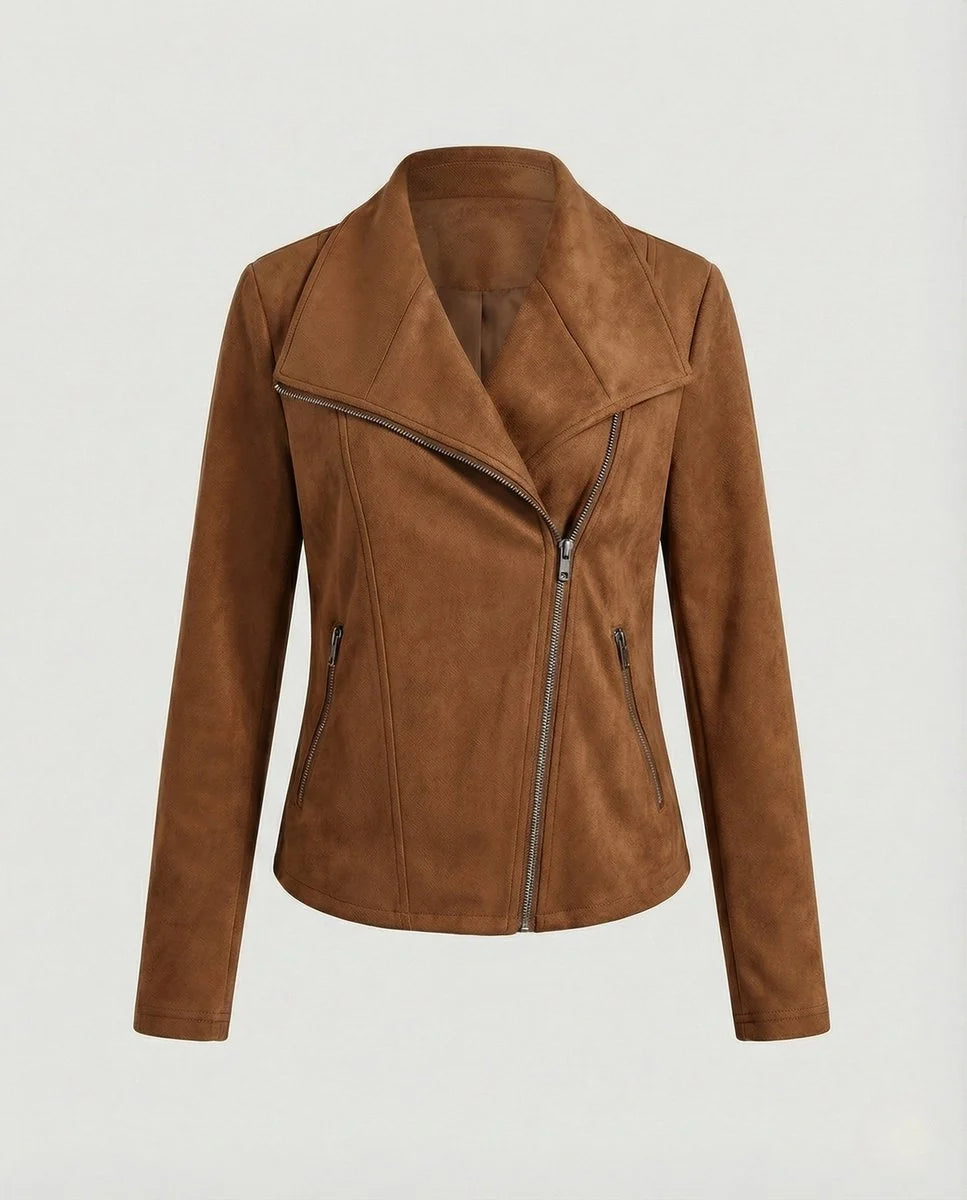 Talia Women's Tailored Biker Jacket | Suede-Look, Asymmetric Zip 8