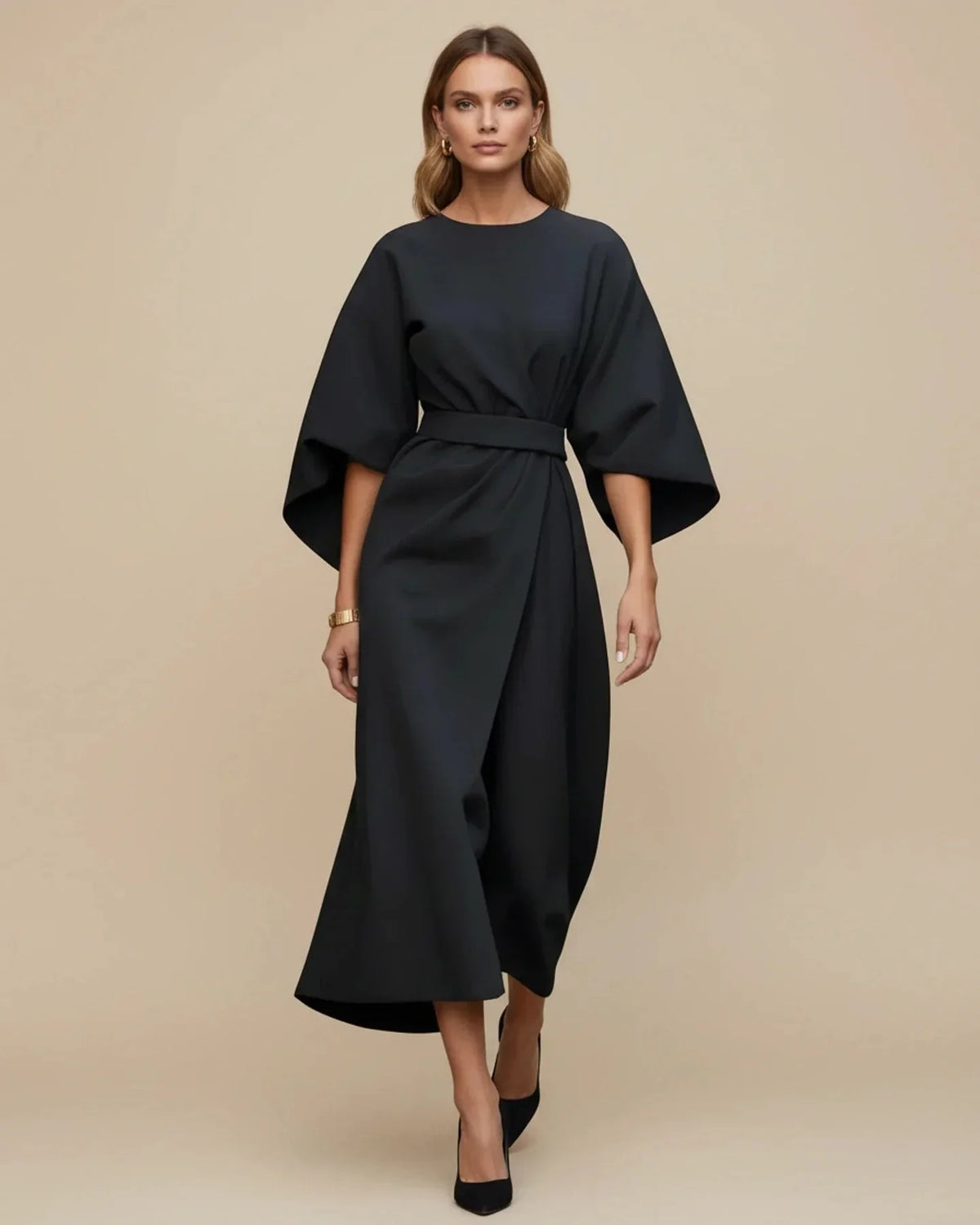 Willa Women's Wrap Midi Dress | Balloon Sleeves, Tie Belt 8