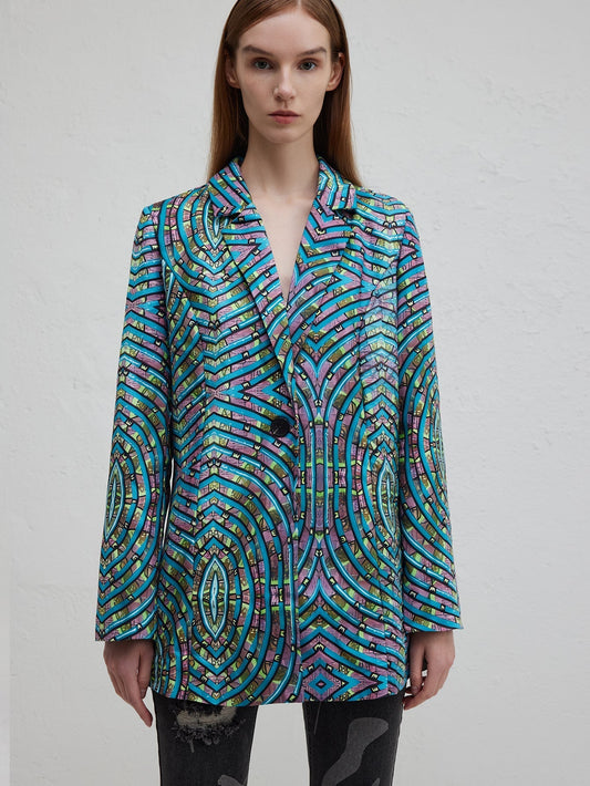 Willem Stylish Office Suit | 100% Polyester, Abstract Blue Pattern