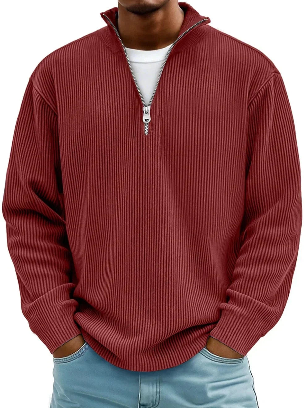 Zane Men's Half Zip Sweater | Ribbed Cotton, Relaxed Fit 9