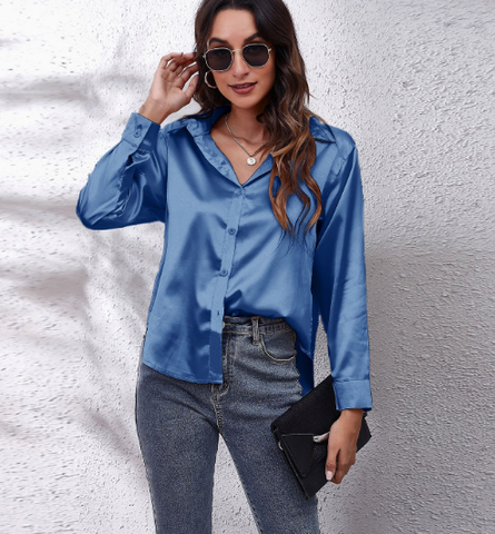 Esthere | Casual Satin Blouse with Button Closure and Long Sleeves