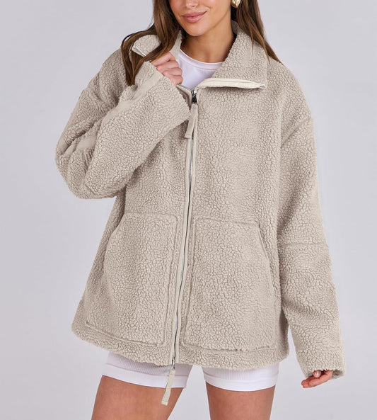 Oversized women's fleece jacket | Warm and soft winter coat made of wool blend