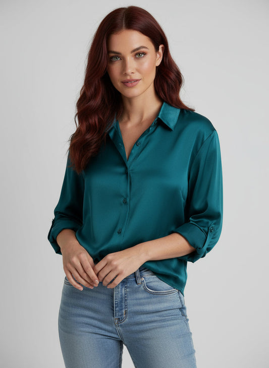 Esthere | Casual Satin Blouse with Button Closure and Long Sleeves