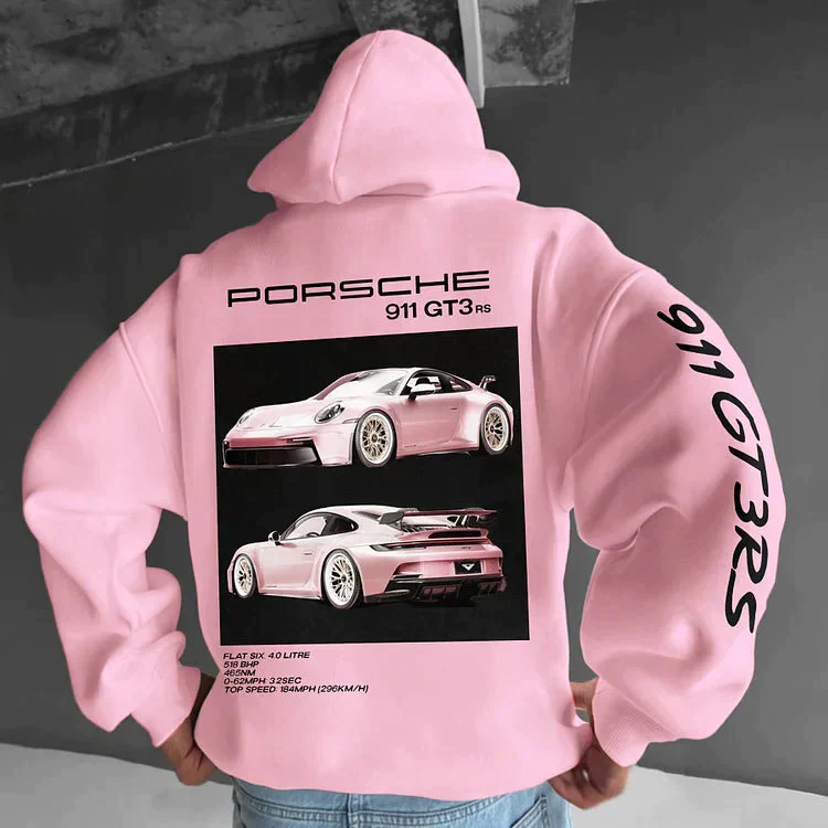 Hoodie with sports car print – Rug design with typography and sleeve print