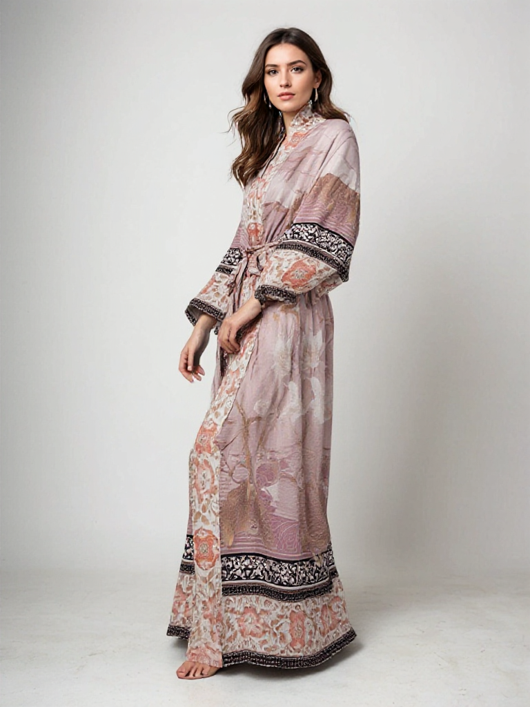 Yumea | Long Kimono with Floral Print for Women