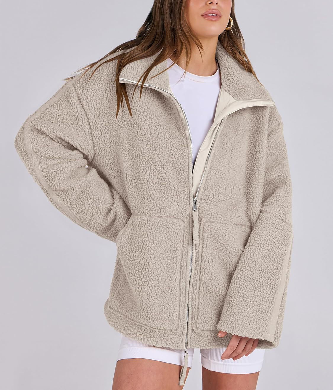 Oversized women's fleece jacket | Warm and soft winter coat made of wool blend