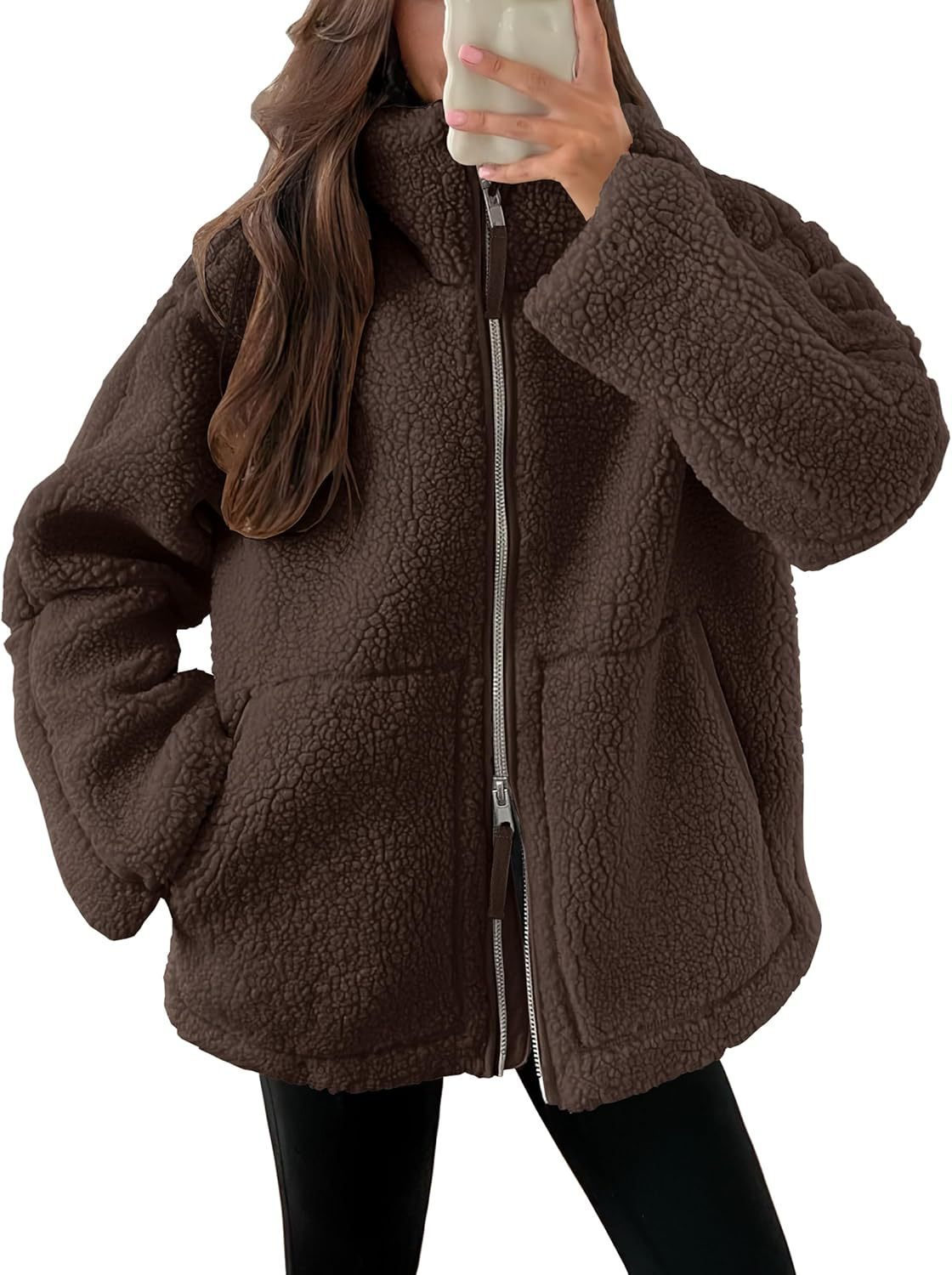 Oversized women's fleece jacket | Warm and soft winter coat made of wool blend