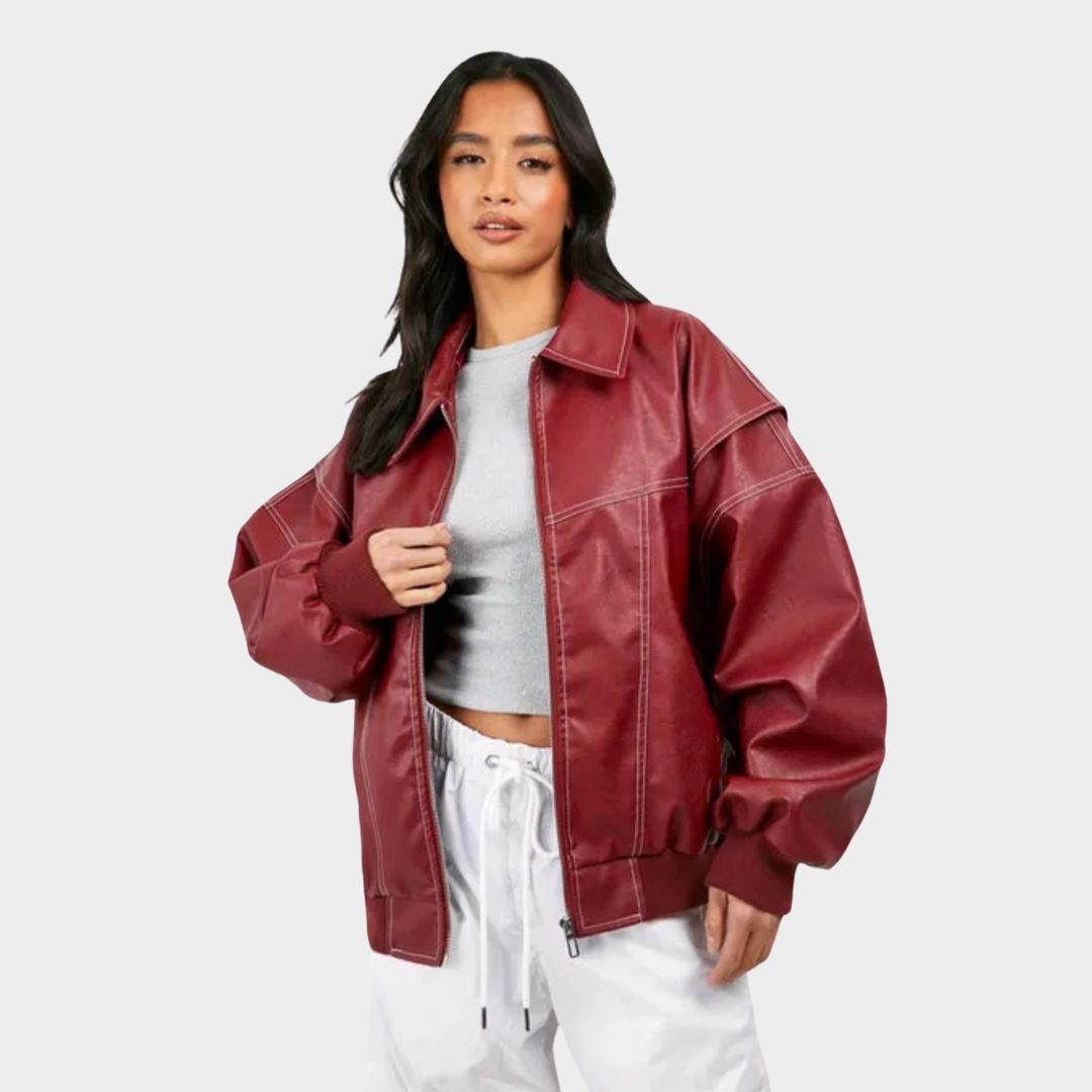 Oversized bomber jacket with contrasting stitching