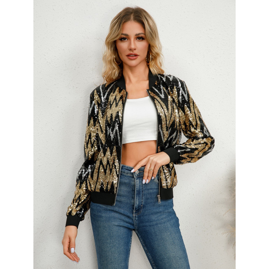 Chic Zip Jacket for Women | Sequins