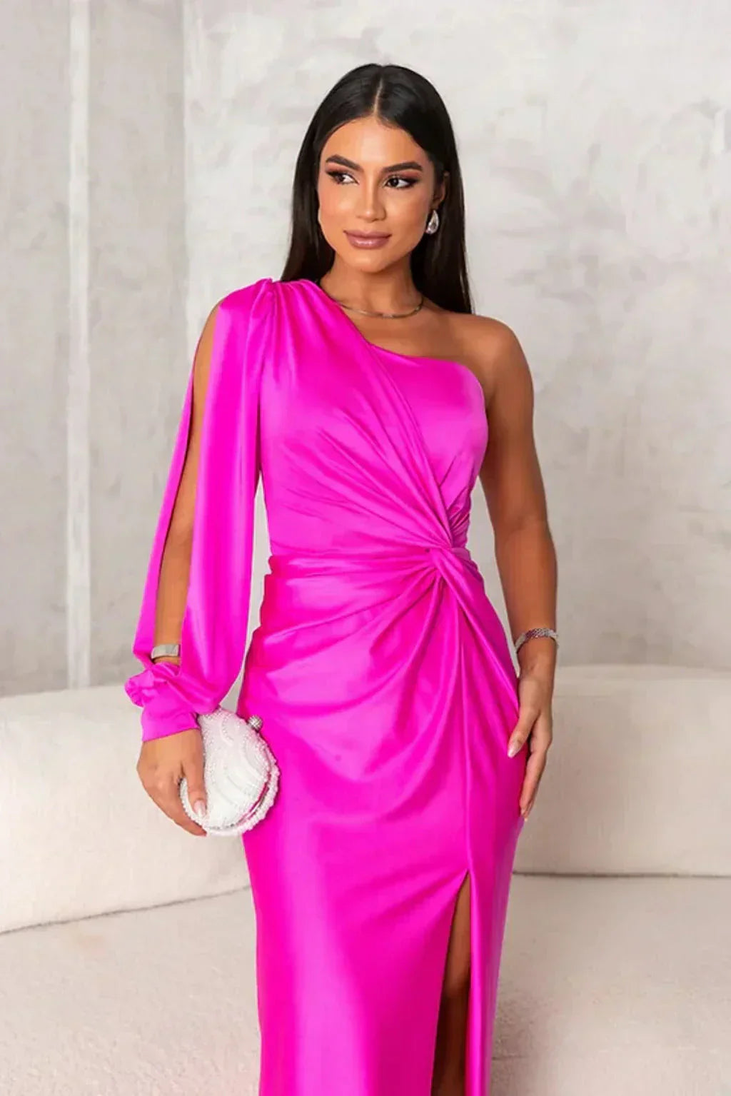 DALINA | One-Shoulder Wedding Guest Maxi Dress with Split