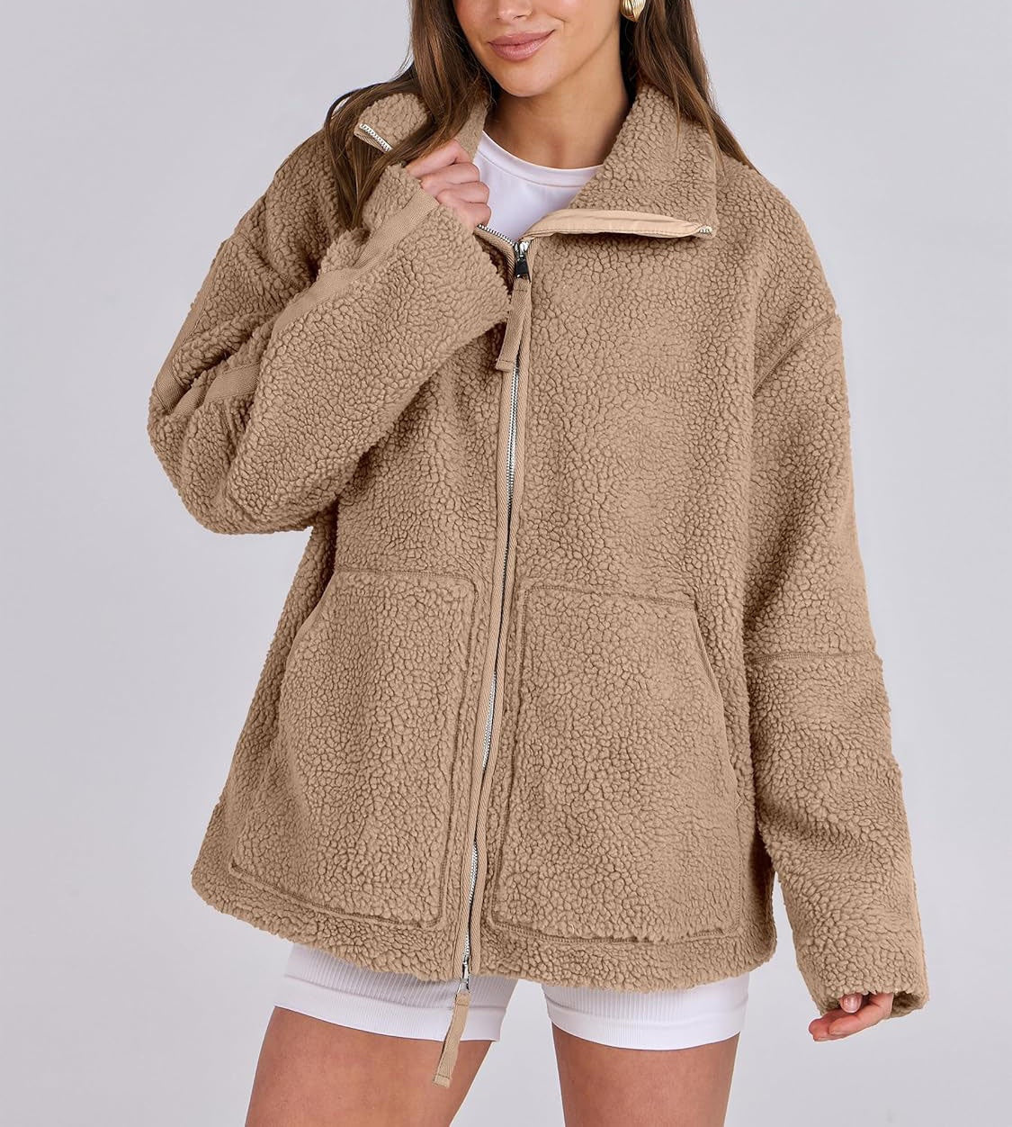 Oversized women's fleece jacket | Warm and soft winter coat made of wool blend